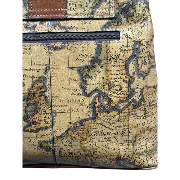 Patricia Nash Larone Shoulder Bag Purse European Map Leather Global Print Unique - Picture 10 of 12
